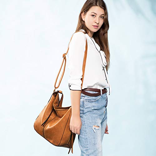 Realer Bolso Mujer Hobo Casual Bolsos Bandolera Sintetico Bolsos de Hombro Cuero PU Grande Shopper Bolsa Tote Vintage Marron