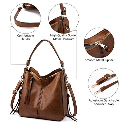 Realer Bolso Mujer Hobo Casual Bolsos Bandolera Sintetico Bolsos de Hombro Cuero PU Shopper Bolsa Tote Vintage para Trabajo, Diario Vida, Navidad y Fiesta Marron