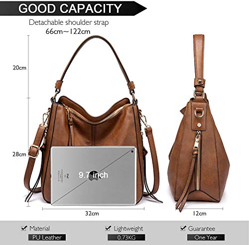 Realer Bolso Mujer Hobo Casual Bolsos Bandolera Sintetico Bolsos de Hombro Cuero PU Shopper Bolsa Tote Vintage para Trabajo, Diario Vida, Navidad y Fiesta Marron