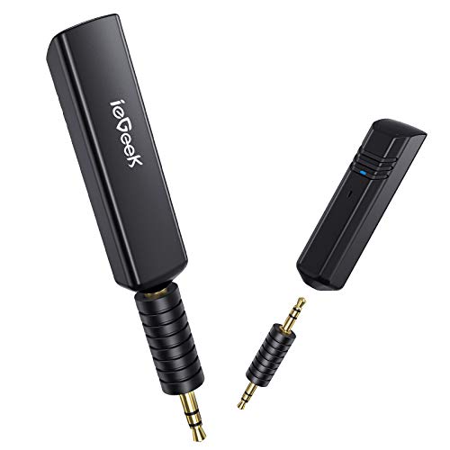 Receptor Bluetooth 5.0 aptX, ieGeek Jack 3,5 mm Adaptador de Audio Inalámbrico Hi-Fi Baja latencia Streaming Soporte Llamada Manos Libres y Altavoz, Conecta 2 Dispositivos Simultáneamente, Negro