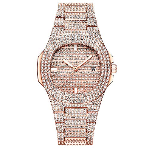 Reloj Analógico Mujer, Reloj de Cuarzo de Acero con Diamantes de imitación a Prueba de Agua para Mujer Women Watch Bling Bling Fashion Jewelry Crystal Diamond Rhinestone (Oro Rosa)