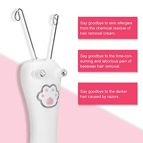 Removedor de vello facial eléctrico, depiladora de belleza para mujer, recortadora de hilo de algodón facial, afeitadora para el cuerpo, facial, carga USB(blanco)