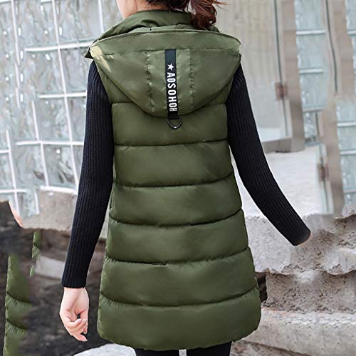 Reooly Chaqueta de Moda para Mujer Chaqueta sin Mangas con Capucha Algodón Color sólido Cremallera Bolsillo Cuello Alto(Verde,XX-Large)