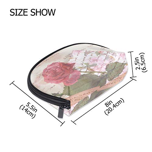 Retro Rose Flower Makeup Bag Organizer Portable Small Cosmetic Bag para Mujeres Niñas Viajes y Uso Diario