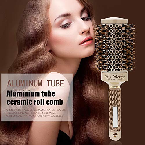 Reuvv Redondo Barril Cepillo de Pelo, Profesional Térmico Cerámica Iónico Redondo Barril Antiestático Cepillo de Pelo con Jabalí Cerdas para Estilismo, Rizado Cepillo de Pelo para Mujer - 45mm