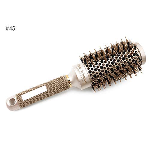 Reuvv Redondo Barril Cepillo de Pelo, Profesional Térmico Cerámica Iónico Redondo Barril Antiestático Cepillo de Pelo con Jabalí Cerdas para Estilismo, Rizado Cepillo de Pelo para Mujer - 45mm