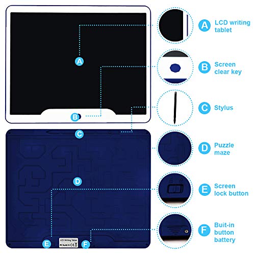 Richgv 15 Pulgadas Tableta Gráfica, Tablets de Escritura LCD, Portátil Tableta de Dibujo, Adecuada para el hogar, Escuela, Oficina, Cuaderno de Notas, 1 año de garantía (Azul)