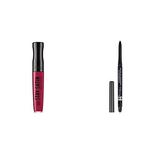 Rimmel London Kit Stay satin Lip Colour Barra De Labios Tono 800 Rad + Eyeliner Waterproof Delineador de Ojos Retráctil Tono 262 Extra Black 