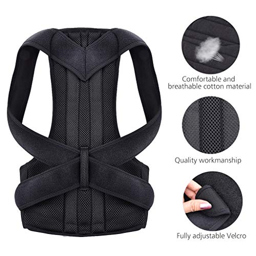 RISTHY Corrector de Postura,Back Brace Cinturón de Soporte Espalda y Hombro Adjustable Transpirable Mejorar Slouch, Dolor de Espalda, Kifosis Torácica Talla Única Para Mujer y Hombre (XL, Negro)