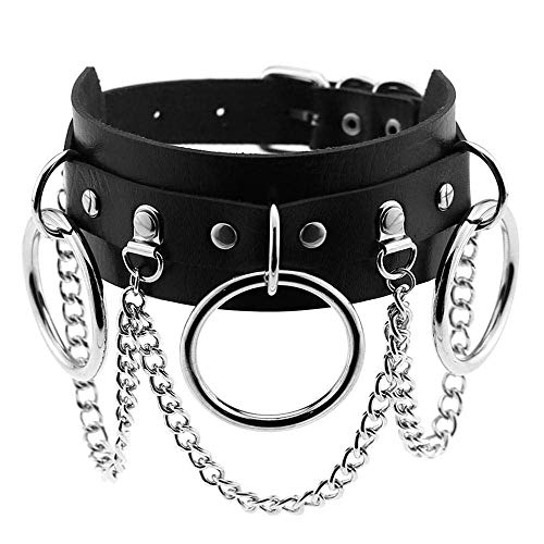 Ritte 1 Pieza Collar Punk, Collar Cuero Punk, PU Punk Collar Juntas Tóricas 3 Anillos para Club Nocturno, Street Beat (Negro)