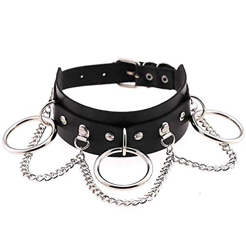 Ritte 1 Pieza Collar Punk, Collar Cuero Punk, PU Punk Collar Juntas Tóricas 3 Anillos para Club Nocturno, Street Beat (Negro)