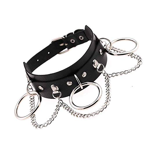 Ritte 1 Pieza Collar Punk, Collar Cuero Punk, PU Punk Collar Juntas Tóricas 3 Anillos para Club Nocturno, Street Beat (Negro)