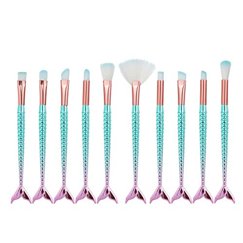 RIXTHY Set de Brochas de Maquillaje Sirena,con Esponja y Bolsa Grande de Cosmético,11piezas Maquillaje Profesional Pinceles Conveniente para Viaje,Fiesta (Multicolor)