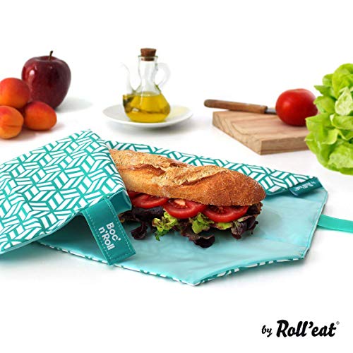 Roll'eat - Boc'n'Roll Tiles Bolsa Merienda Porta Bocadillos Ecológica y Reutilizable sin BPA, Verde