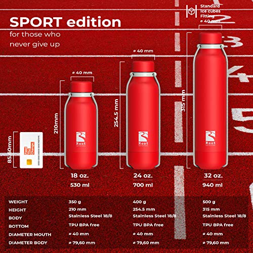 Root-FTC Botella térmica de Acero Inoxidable con Doble Pared y tapón antigoteo de 530 ml, 700 ml y 940 ml - Disponible en 10 Colores - Mantenga Las Bebidas frías/Calientes ~ 24 Horas