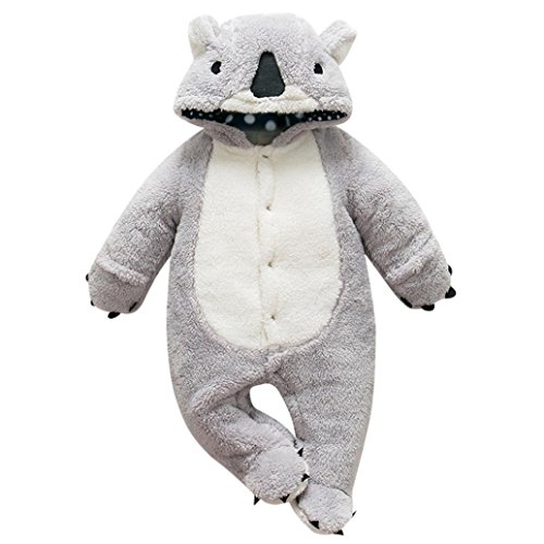 Ropa Bebe Invierno, Fossen Grueso Cálido Mamelucos con Capucha Animal de Dibujos Animados Mono Ropa para Recién Nacido Bebé Niños Niñas 0-18 Meses (0-6 Meses, Gris)