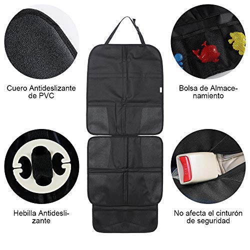 Rovtop Protector de Asiento de Coche Antideslizante con Organizador Bolsillos Tamaño Universal para los Asientos de Coche de Bebé y Niño de Alta Resistencia (negro) (2 Pcs negro)