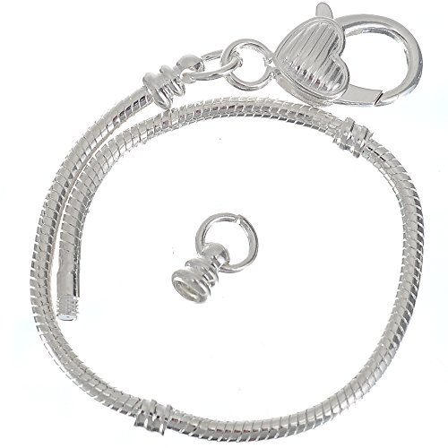 rubyca 5pcs blanco corazón chapado en plata pulsera de cadena de serpiente Europea de langosta ajuste encanto perlas