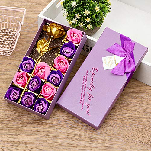 Ruiting Rosa 24k Chapadas en Oro,Rosa Eterna Flores con Jabón Rosa en Caja Romántico Regalo para Fiestas Boda San Valentín Aniversario Cumpleaños (Violado)