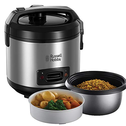 Russell Hobbs- Vaporera y arrocera grande (antiadherente, tapa de cristal, 500 W, 14 raciones, Gris) ref. 27080-56