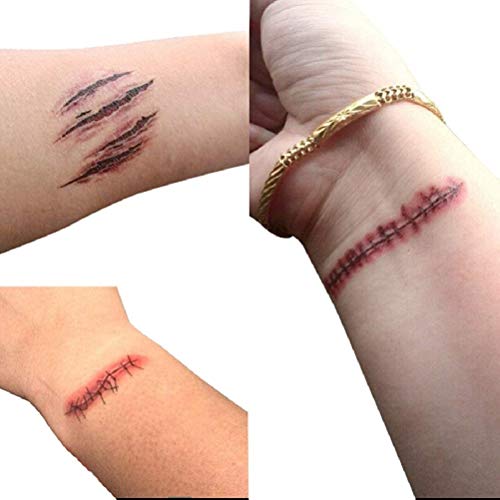 sakulala Pegatinas para Tatuajes de heridas, Disfraces, Tatuajes de Zombies para Decoraciones de Accesorios de Fiesta de Halloween, Pegatinas para Cicatrices corporales, cosplays de Zombis