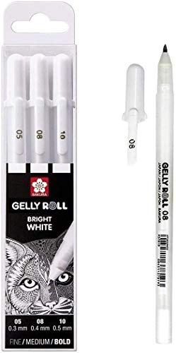 Sakura Gelly Roll Blanco, 4 bolígrafos Bright White en estuche, Mix-Size 05/08/08//10.