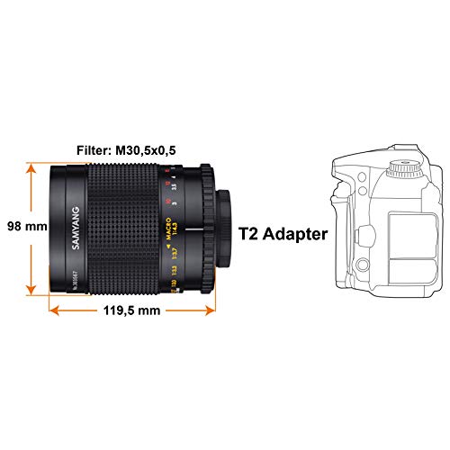 Samyang MF 500mm F8.0 - Objetivo de Espejo Sigma Mount - DSLR, teleobjetivo CSC, Enfoque Manual, diámetro del Filtro 72mm, para Formato Completo y APS-C