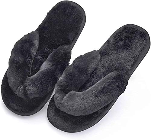 Sandalias de piel sintética esponjosa para mujer, para casa de spa, zapatos abiertos, color Negro, talla 38/39 EU