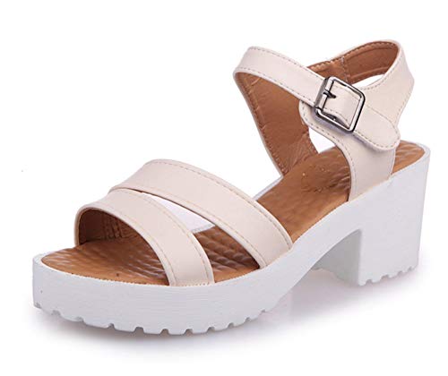 Sandalias Sandalias De Gran Tamaño para Mujer, Zapatos con Boca De Pez, Sandalias De Tacón Alto para Mujer De Tamaño Pequeño, Zapatos De Tacón Grueso para Mujer, 38, Beige