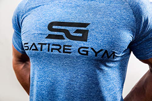 Satire Gym Camiseta de Fitness para Hombre - Ropa Deportiva Funcional - Adecuada para Workout, Entrenamiento - Slim fit (Azul Moteado, M)