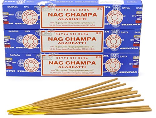 Satya Nag Champa - Varitas de incienso (15 g), 3 packs = 36 sticks