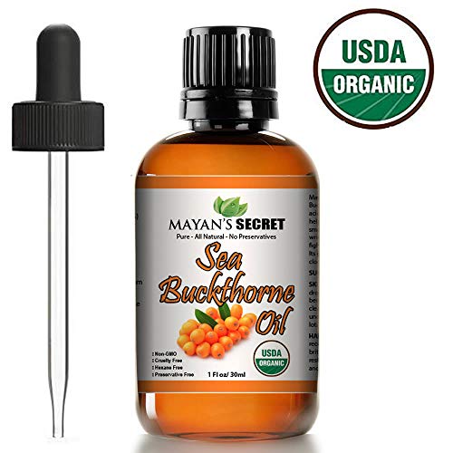 Sea Buckthorn Seed Oil by Mayan's Secret USDA Certified Organic, Vegan, Cruelty-Free, Cold Pressed for Hair, Skin & Nails - Benefits Acne, Eczema & Rosacea