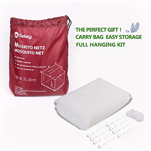 Sekey 220x200x200 cm Mosquitera para cama doble con Kit de colocación, Cortina, Protección repelente contra Insectos, malla antinsectos con rápida y fácil instalación, Blanco
