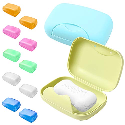 SENHAI - Juego de 2 jabones y 10 fundas para cabezal de cepillo de dientes, jabonera con tapa, funda protectora para cepillo de dientes para viajes, hogar, actividades al aire libre