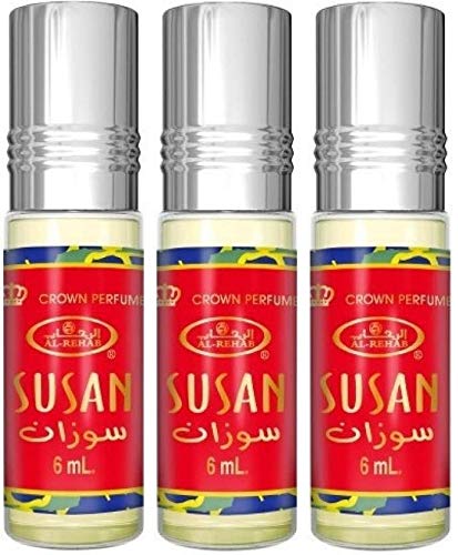 Set de 3 Almizcle Musc SUSAN Al Rehab 6ML Perfumes de Mujer Attar Perfume Sin Alcohol 100% de Aceite Almizcle Oud Roll on, NOTAS: Floral, Afrutado, Picante, Ambar, Dulce, Almizclado