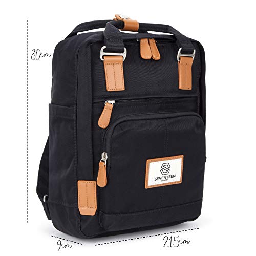 SEVENTEEN LONDON - Mochila 'Hackney Mini' Moderna, Sencilla y Unisex con un Acabado Negro en el Estilo de una Mochila escandinava, Tableta