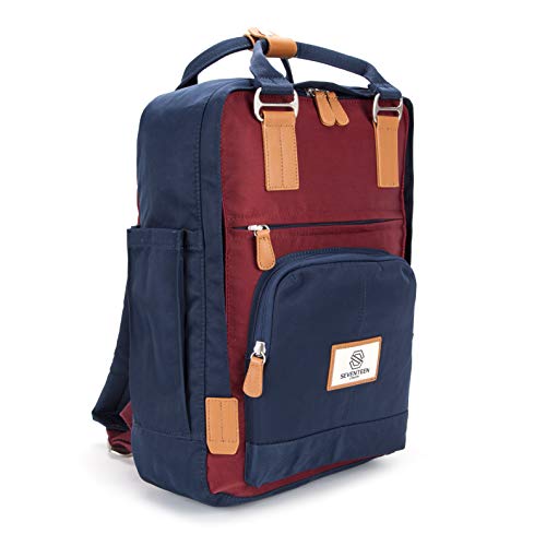 SEVENTEEN LONDON - Mochila 'Hackney' Moderna, Sencilla y Unisex con un Acabado Burdeos y Azul Marino en el Estilo de una Mochila escandinava, computadora portátil de hasta 13"