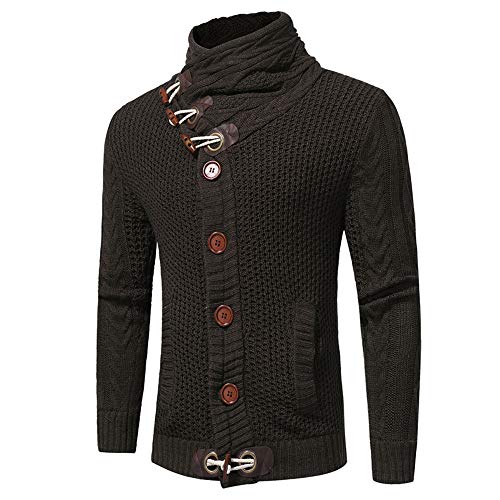 SFYZY Hombres Chaqueta de Punto con Cuello Chal Cárdigan de Punto de otoño e Invierno con Hebilla de Cuerno de Moda, cárdigan Grueso, Suéter de Moda para Hombre, Abrigo Grueso y cálido