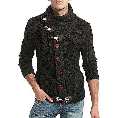 SFYZY Hombres Chaqueta de Punto con Cuello Chal Cárdigan de Punto de otoño e Invierno con Hebilla de Cuerno de Moda, cárdigan Grueso, Suéter de Moda para Hombre, Abrigo Grueso y cálido