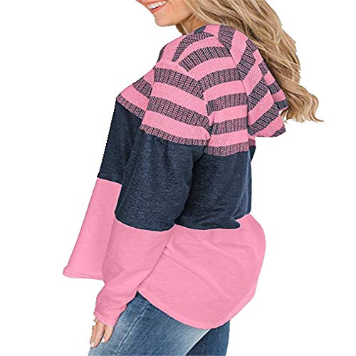 SFYZY Mujer Sudadera con Capucha Jerséis Sueltos Sudadera con Estampado la Camiseta Otoño Invierno Chándal Casual De Manga Larga con Cuello Alto A Rayas