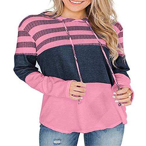 SFYZY Mujer Sudadera con Capucha Jerséis Sueltos Sudadera con Estampado la Camiseta Otoño Invierno Chándal Casual De Manga Larga con Cuello Alto A Rayas