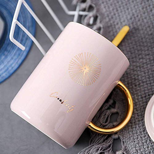 SGZBY Taza Cuchara De Oro Dibujo Taza De Cerámica Dorada Rosa Taza De Agua Linda Taza Creativa Taza De Pareja De Estudiantes