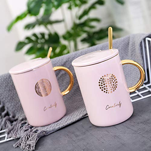 SGZBY Taza Cuchara De Oro Dibujo Taza De Cerámica Dorada Rosa Taza De Agua Linda Taza Creativa Taza De Pareja De Estudiantes