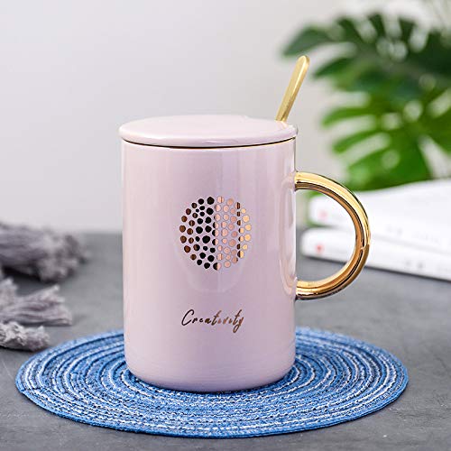 SGZBY Taza Cuchara De Oro Dibujo Taza De Cerámica Dorada Rosa Taza De Agua Linda Taza Creativa Taza De Pareja De Estudiantes