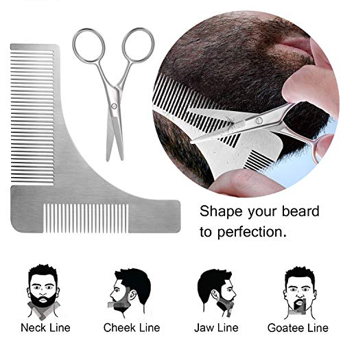 Shaping Plantilla Todo la Barba, Laxus Acero Inoxidable Barba Peine Plantilla, Tijera y Navaja de Afeitar - 10pcs Cuchilla de doble filo