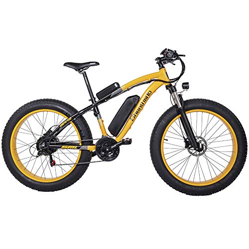 Shengmilo-MX02 26 Pulgadas neumático Gordo Bicicleta eléctrica 1000 W Beach Cruiser Hombres Mujeres Montaña e-Bike Pedal Assist 48V 17AH batería (Amarillo (una batería), China Motor 1000w)