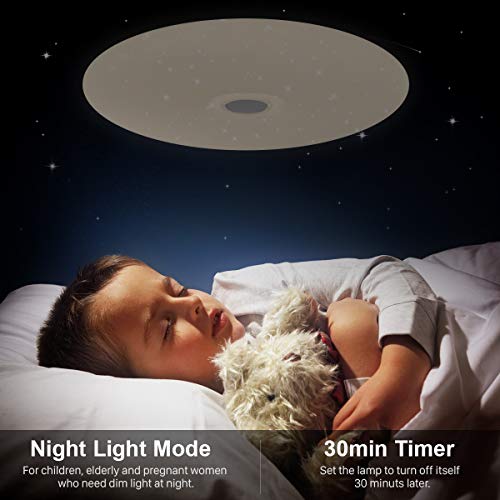 SHILOOK Lámpara Led Techo Redondo Mando Distancia 24W para Dormitorio Habitacion Infantil Juvenil, Moderna Estrellas Plafón 3000K a 6500K, 2050LM, Blanca 40cm