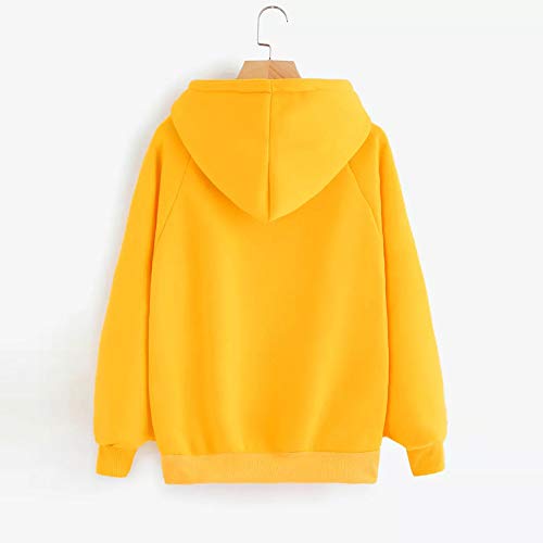 SHOBDW LiquidacióN Venta Moda para Mujer Sudadera con Capucha Pullover Blusa con Bolsillo SóLido Flojo OtoñO Invierno Manga Larga para Mujer Tops(Amarillo,L)