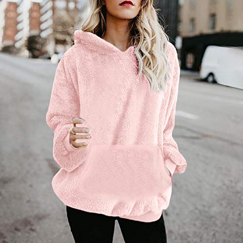 SHOBDW Liquidación Venta Mujer Sudadera con Capucha Suelta Tallas Grandes Jersey de Mujer Jersey otoño Invierno Manga Larga Remata Abrigo cálido (L, Rosa)