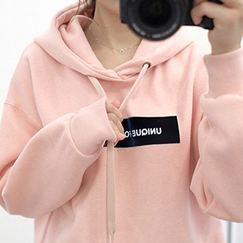 SHOBDW LiquidacióN Ventas Moda Sudadera con Capucha De Las Mujeres SóLida Sudadera Jumper Letter Pullover OtoñO Invierno Blusas De Manga Larga Blusa(Rosa,XL)